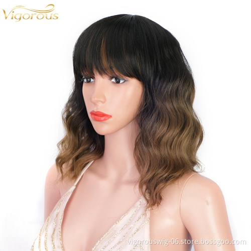 Black Root Ombre Bob Cut Fiber Lace Front Loose Wave Ombre For Women Short Synthetic Hair Brown Wigs High Quality